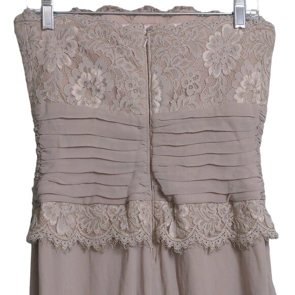 Tadashi Womens A Line Cocktail Dress Beige Pleated Midi Strapless Lace Silk 6 - Picture 5 of 9
